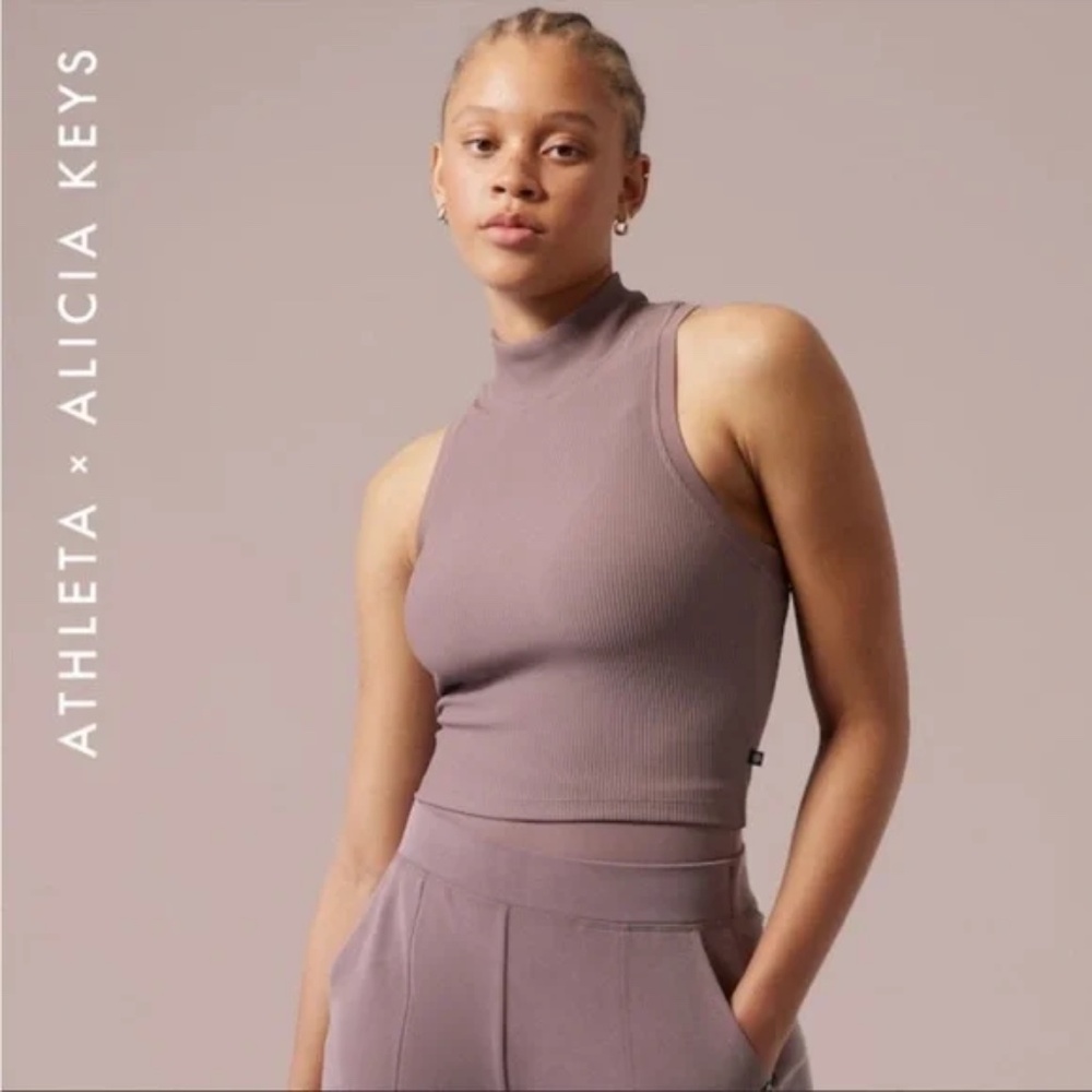 Athleta X Alicia Keys Brown Ribbed Crop Tank